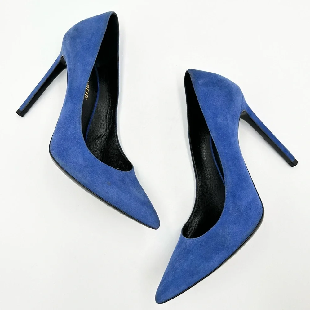 Saint Laurent Paris Pump 105 Blue Suede - Picture 4 of 11